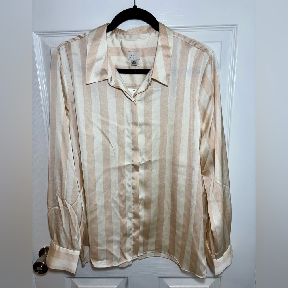 Silky Striped Button Up Blouse